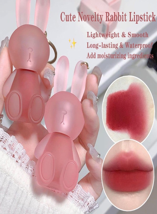LuckNest 4 Colors Velvet Matte Liquid Lipstick set, Cute Rabbit Lip Glaze 2 in 1 Key Chain Lip Gloss Lip Stain, Waterproof Non-Stick Cup Long Lasting Lip Clay Cute Lip Makeup for Girls - Image 2